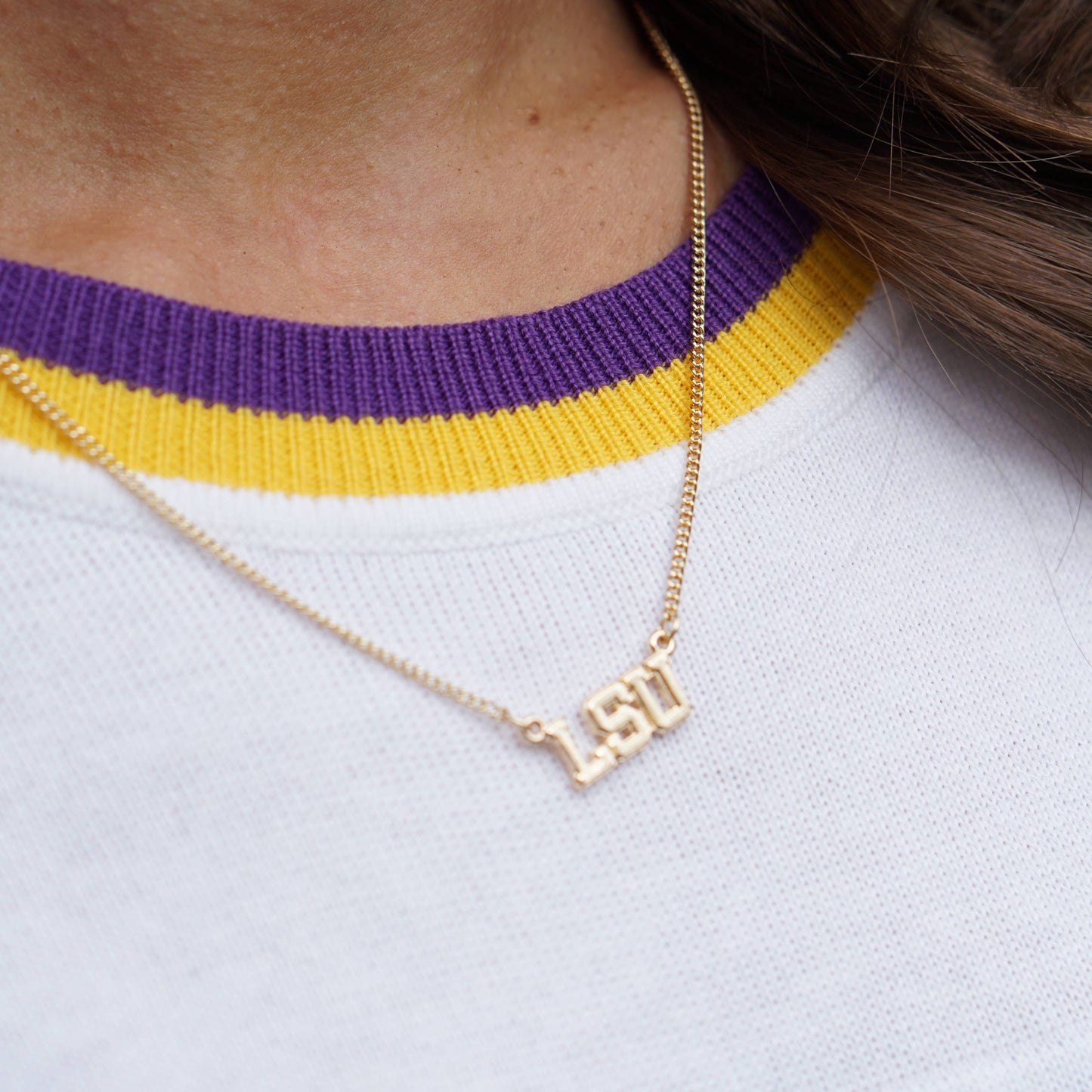 LSU Tigers Varsity Outline Necklace in Shiny Gold