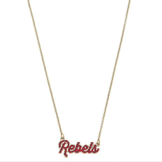 Ole Miss Rebels Pave Autograph Enamel Necklace in Red