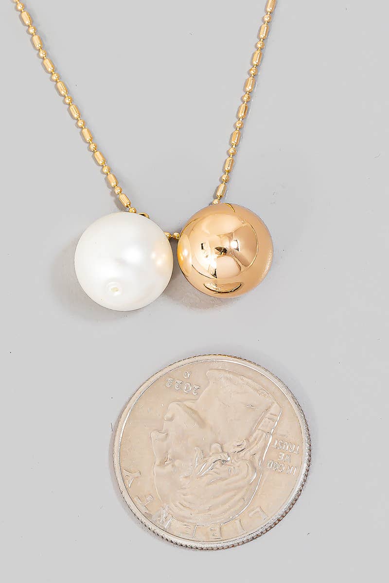 Pearl And Metallic Bead Charm Chain Necklace