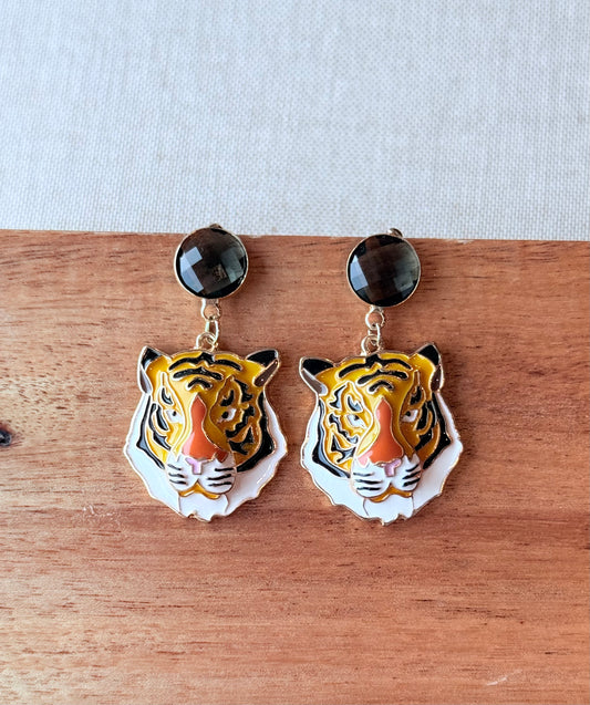 Tiger Head Dangle Earrings