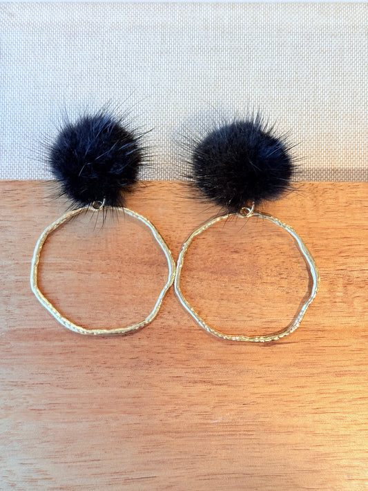 Faux Fur Pom Pom Hoop Earrings