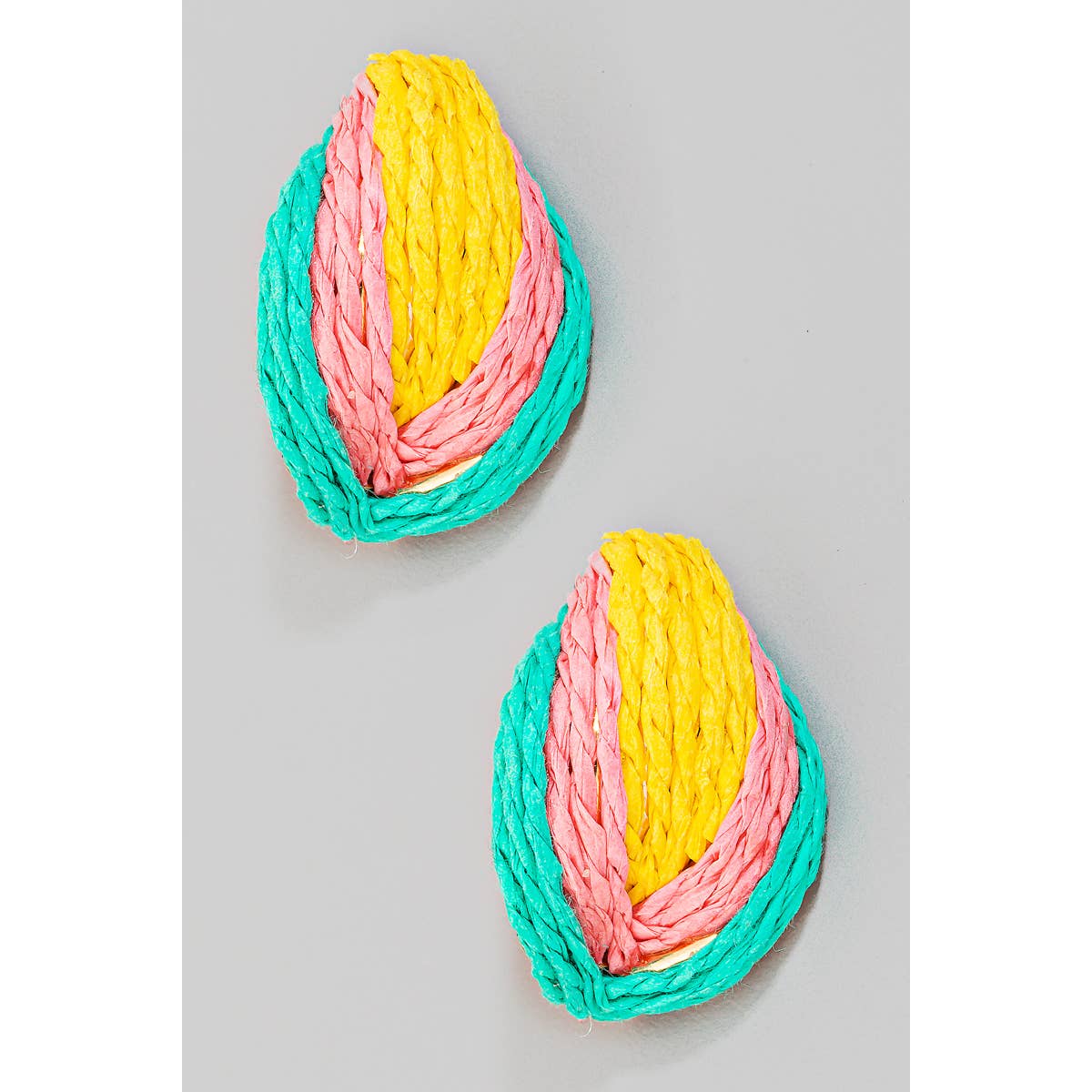 Straw Braid Post Earrings in Tan or Multi Color