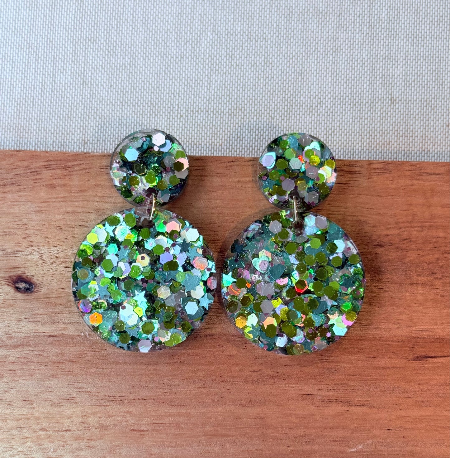 Emerald Confetti Glitter Statement Earrings