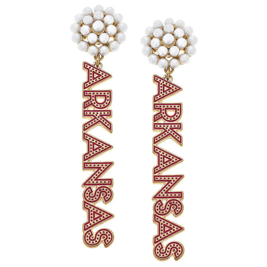 Arkansas Razorbacks Pearl Cluster Dotted Enamel Drop Earring