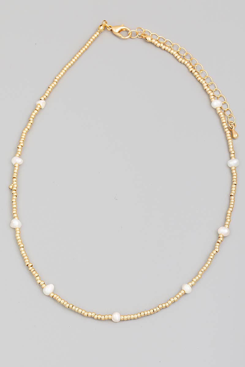 Beaded Pearl Station Necklace