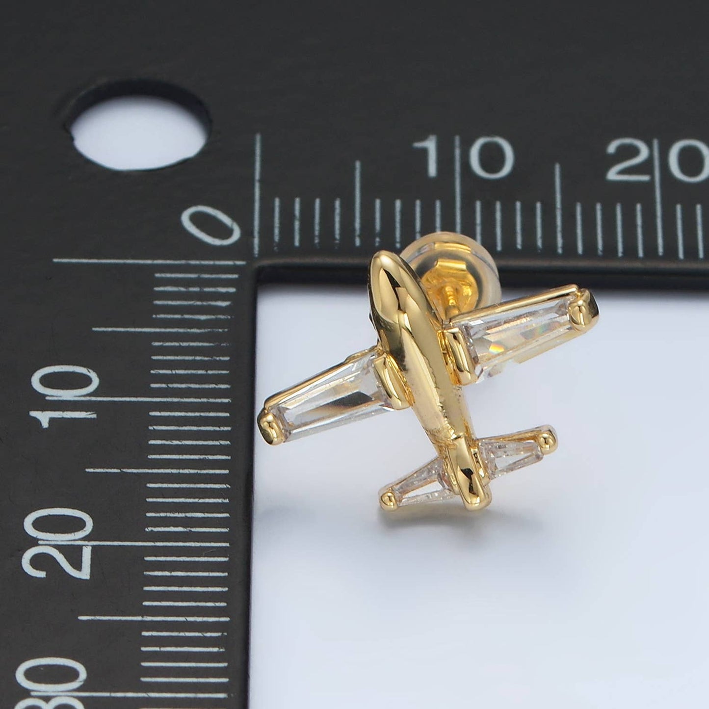 24K Gold Filled CZ Baguette Airplane Travel Studs