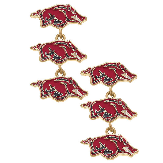 Arkansas Razorbacks Triple Drop Enamel Earrings in Cardinal