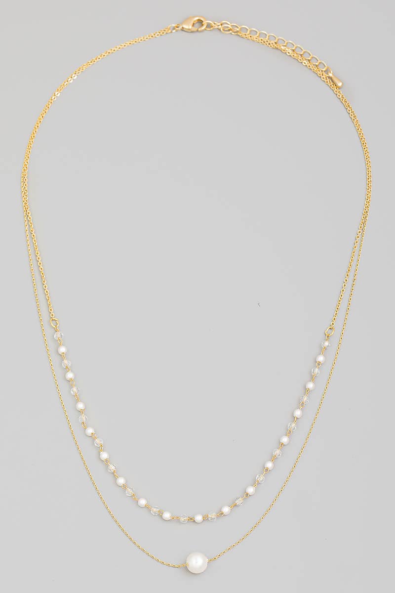 Dainty Layered Chain Pearl Bead Charm Necklace