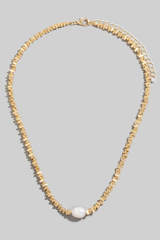 Pearl Charm Abstract Metallic Beaded Necklace