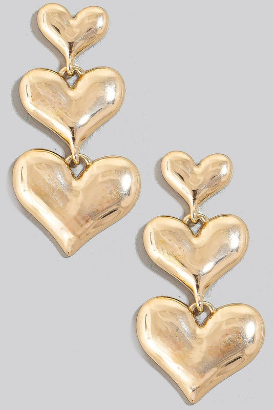 Triple Metallic Heart Chain Dangle Earrings