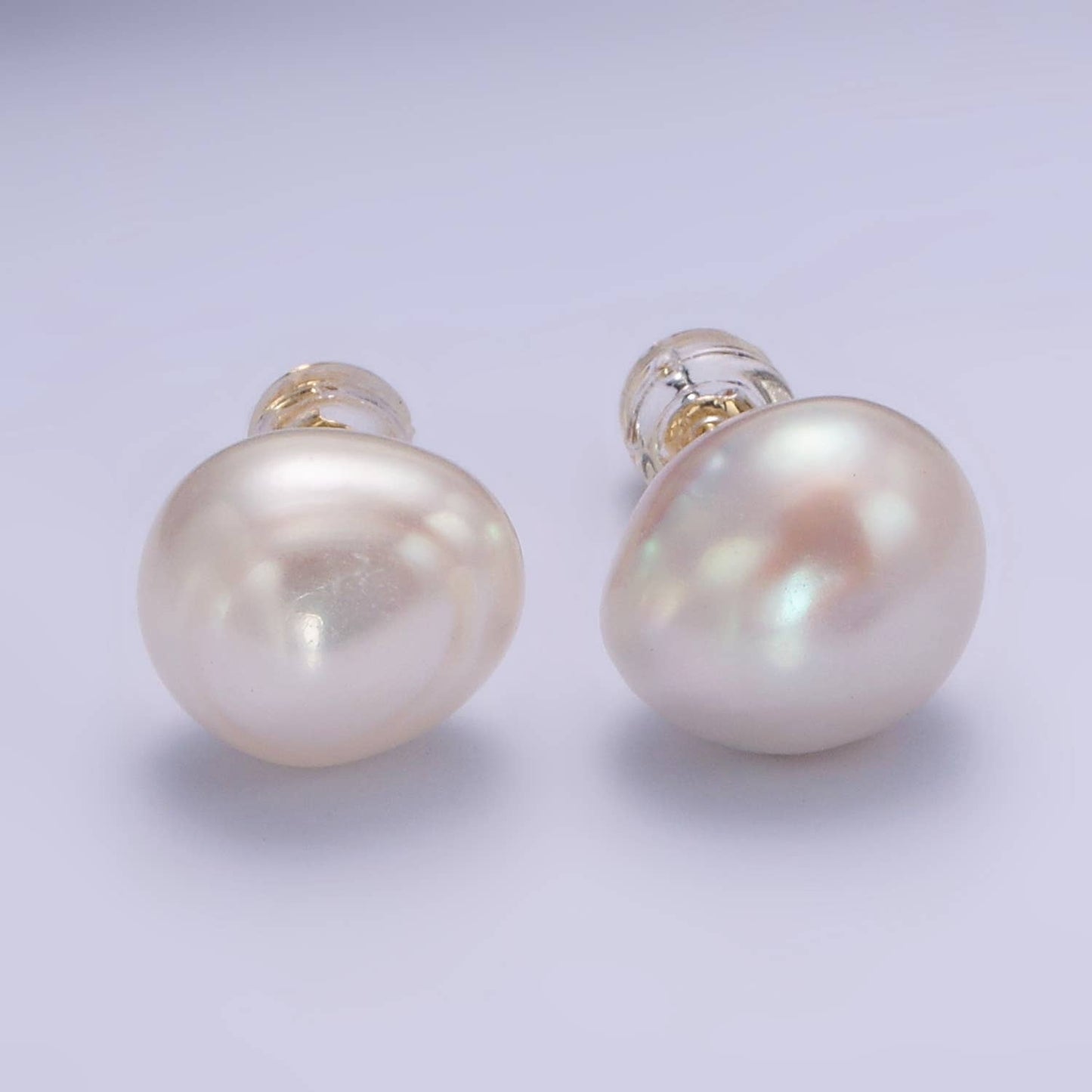 16K Gold Filled White Pearl Button Stud Earrings