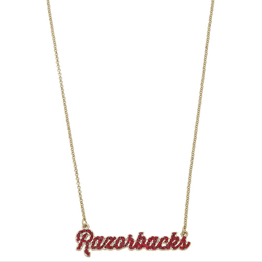 Arkansas Razorbacks Pave Autograph Enamel Necklace in Red