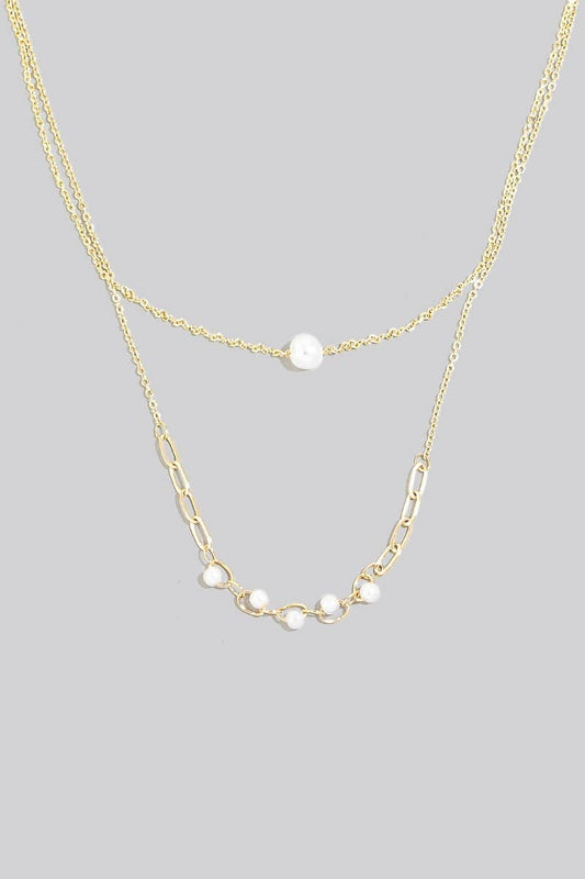 Pearl Charms Layered Dainty Chains Necklace