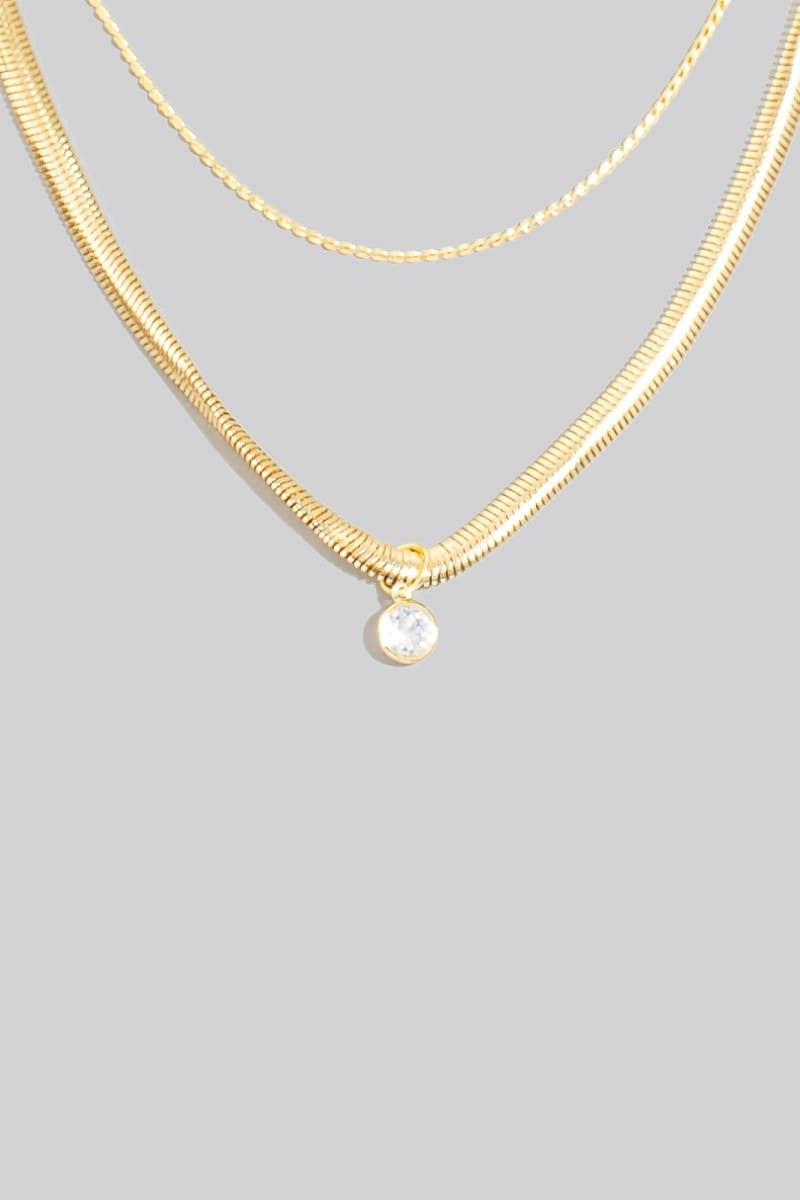 Round Cz Pendant Layered Chains Necklace