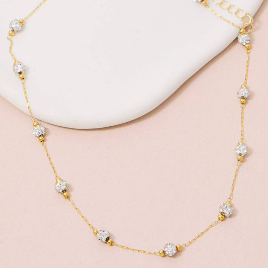 Pave Ball Bead Station Necklace