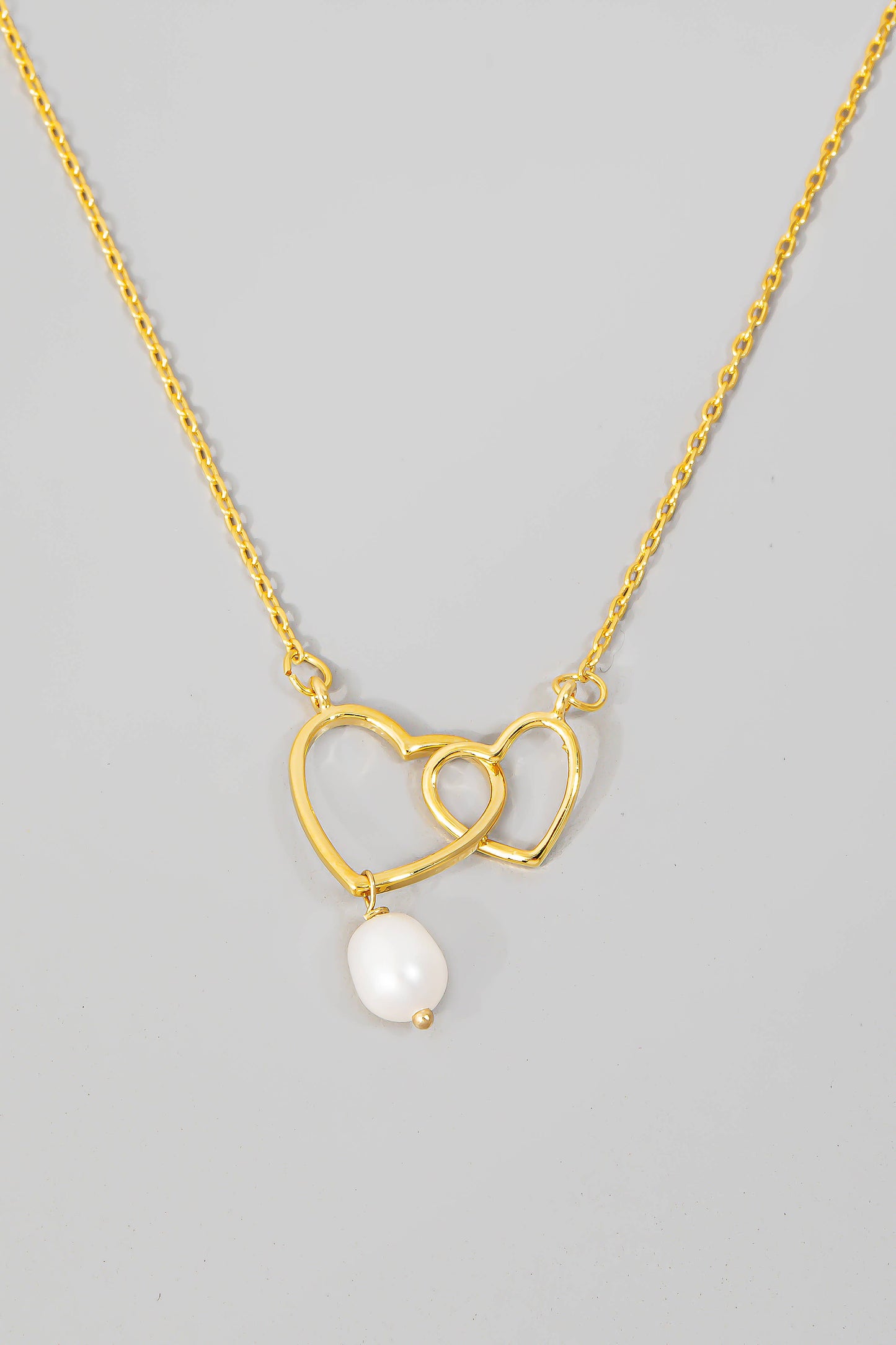 Linked Hearts And Pearl Pendant Necklace