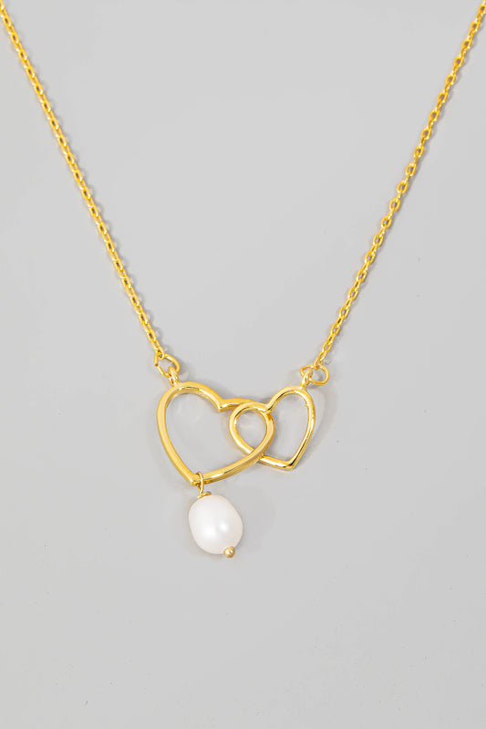 Linked Hearts And Pearl Pendant Necklace