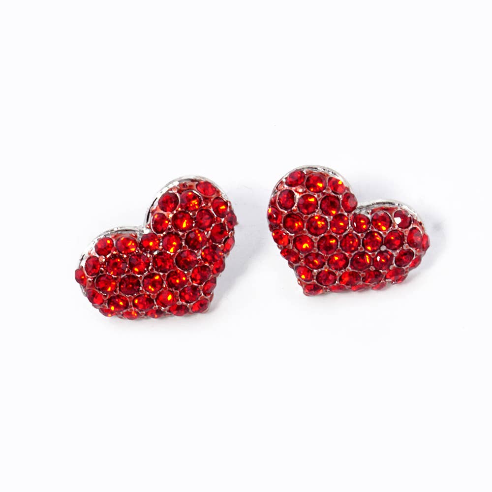 Red Pave Heart Stud Earrings