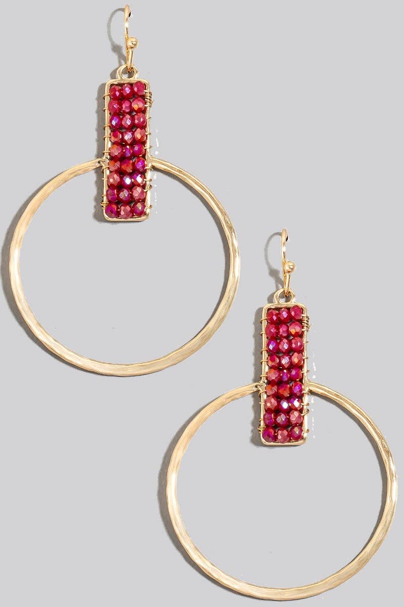 Beaded Rectangle And Hoop Dangle Earrings