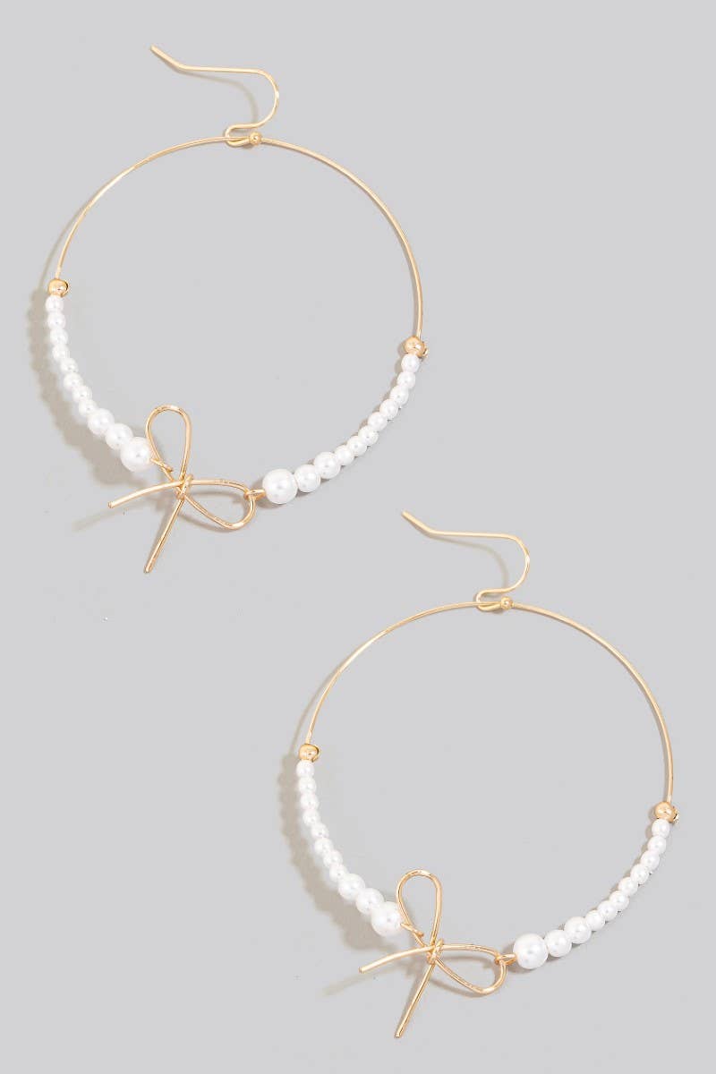 Wire Beaded Bow Hoop Earrings