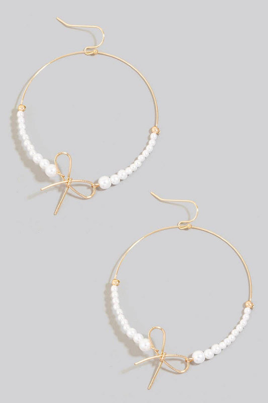 Wire Beaded Bow Hoop Earrings