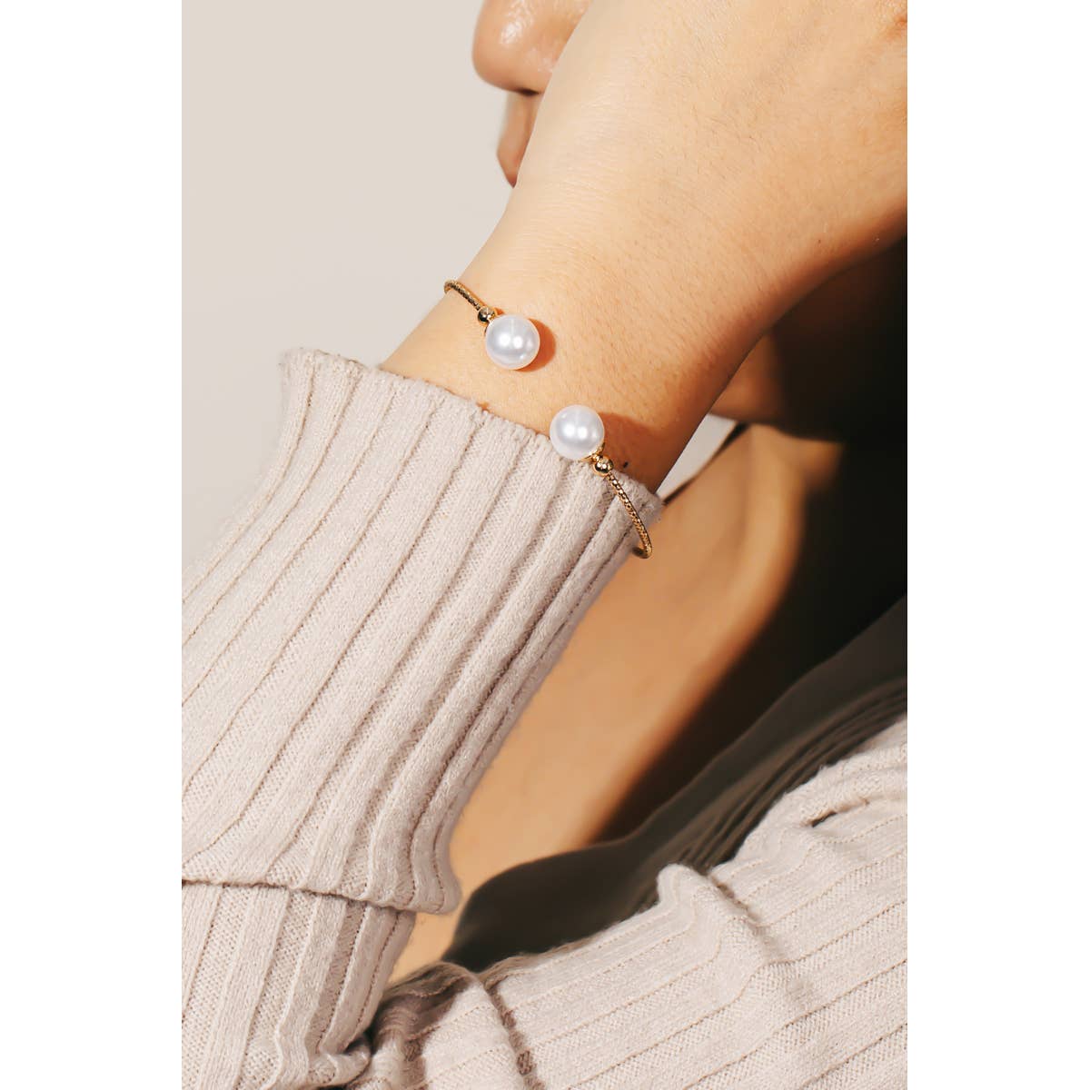 Pearl Bead Open Cuff Bracelet