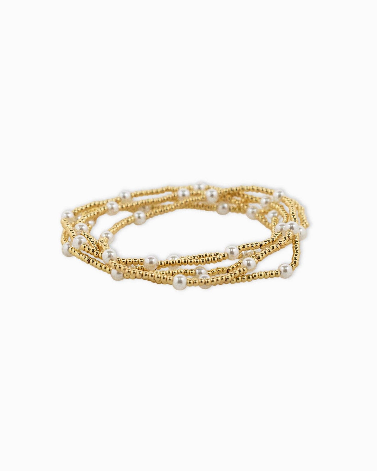 Gold Ball Bead Pearl Accent Bracelets, Set of 5