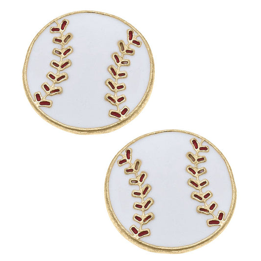 Baseball Enamel Stud Earrings in White