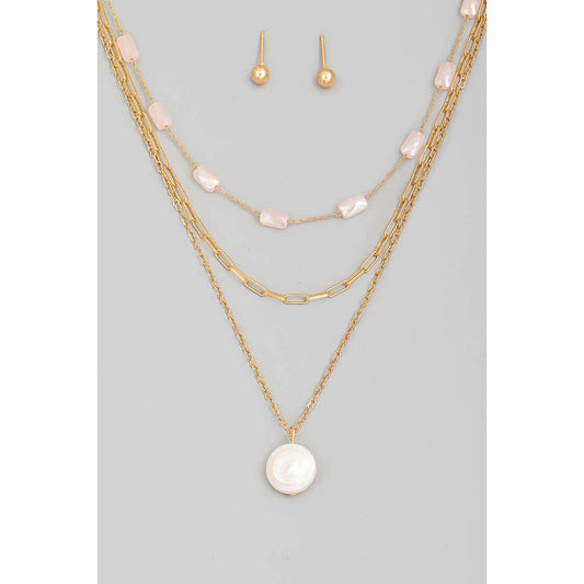 Pearly Disc Layered Chain Necklace Set