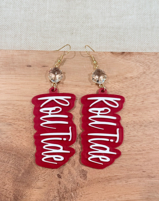 Roll Tide Script Earrings – Crimson Game Day Statement Jewelry
