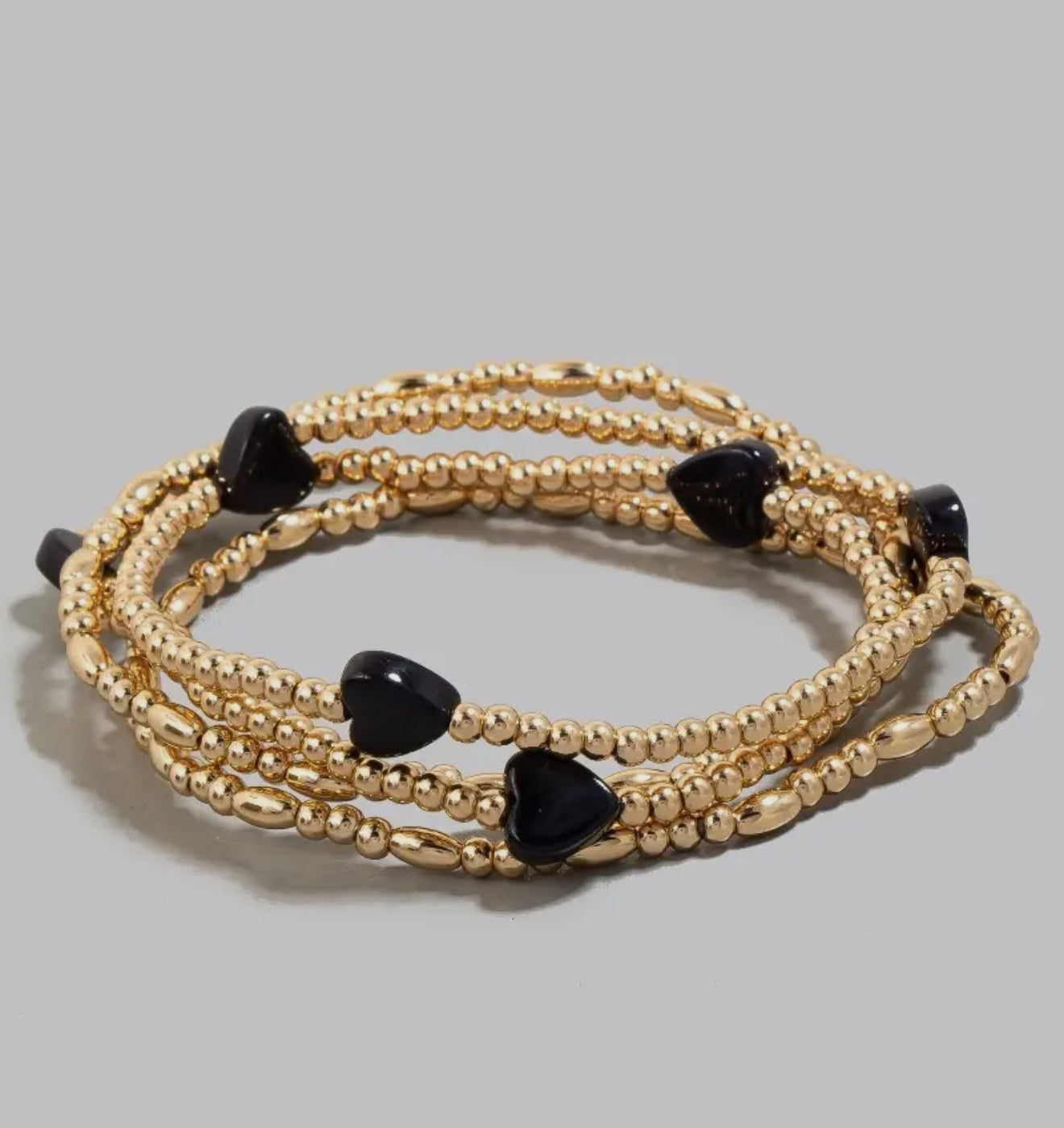Resin Heart Charms Metallic Beaded Bracelet Set