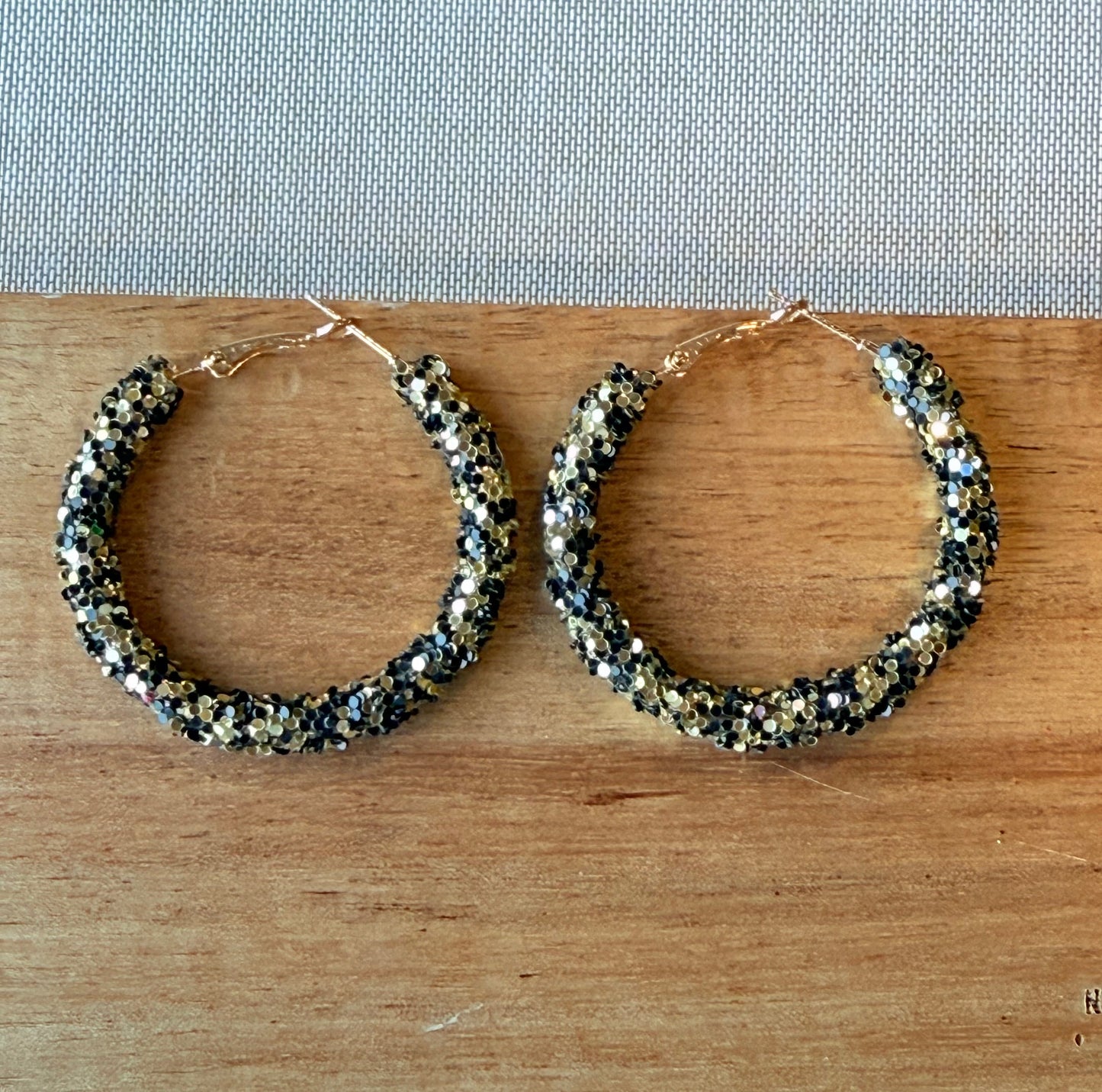 Black & Gold Sequin Hoop Earrings