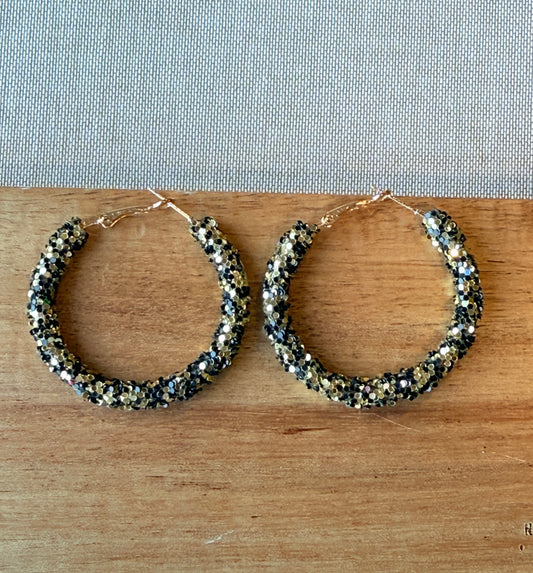 Black & Gold Sequin Hoop Earrings