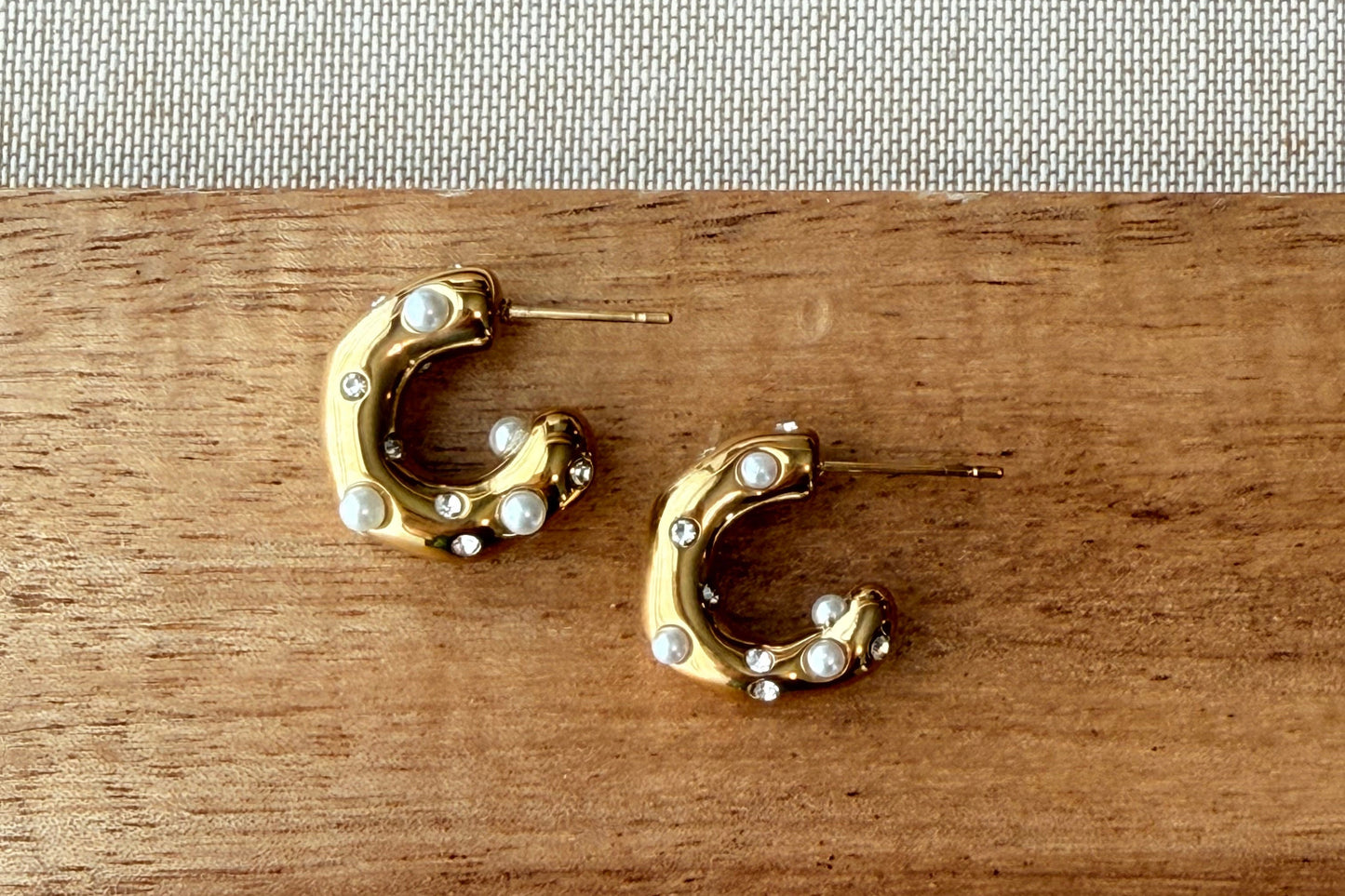 Pearl & Crystal Luxe Stainless Steel Hoops