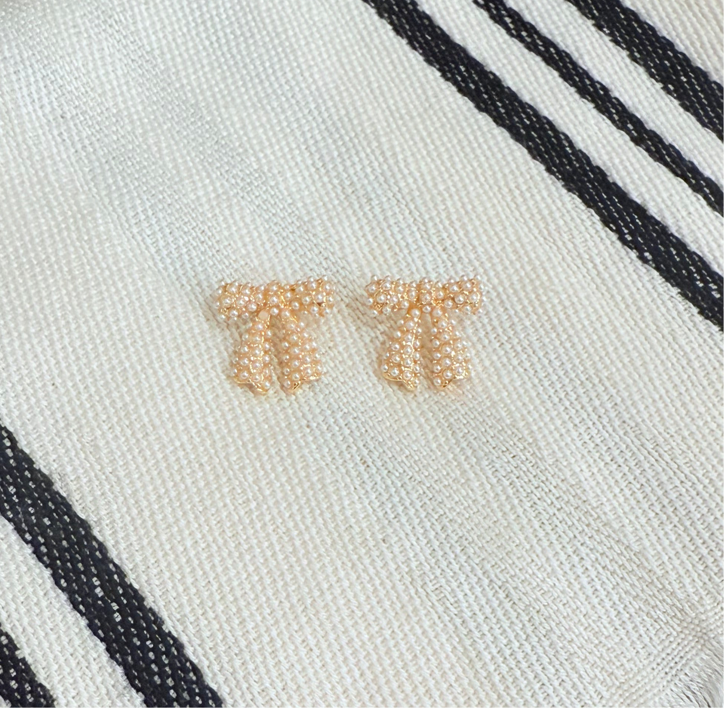 Small Pearl Ribbon Bow Stud Earrings