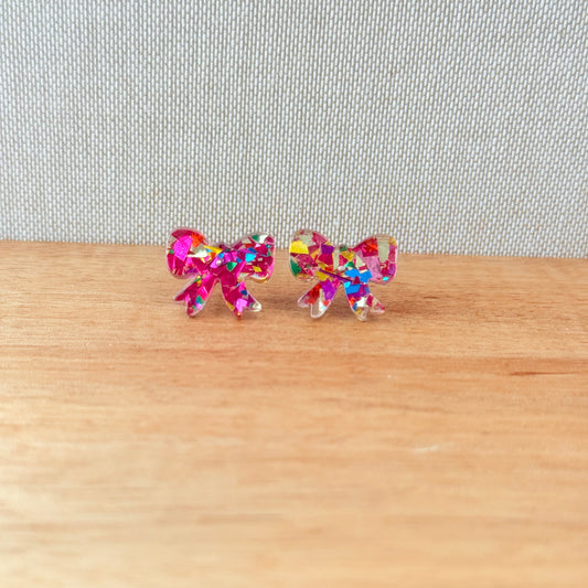Glitter Bow Stud Earrings
