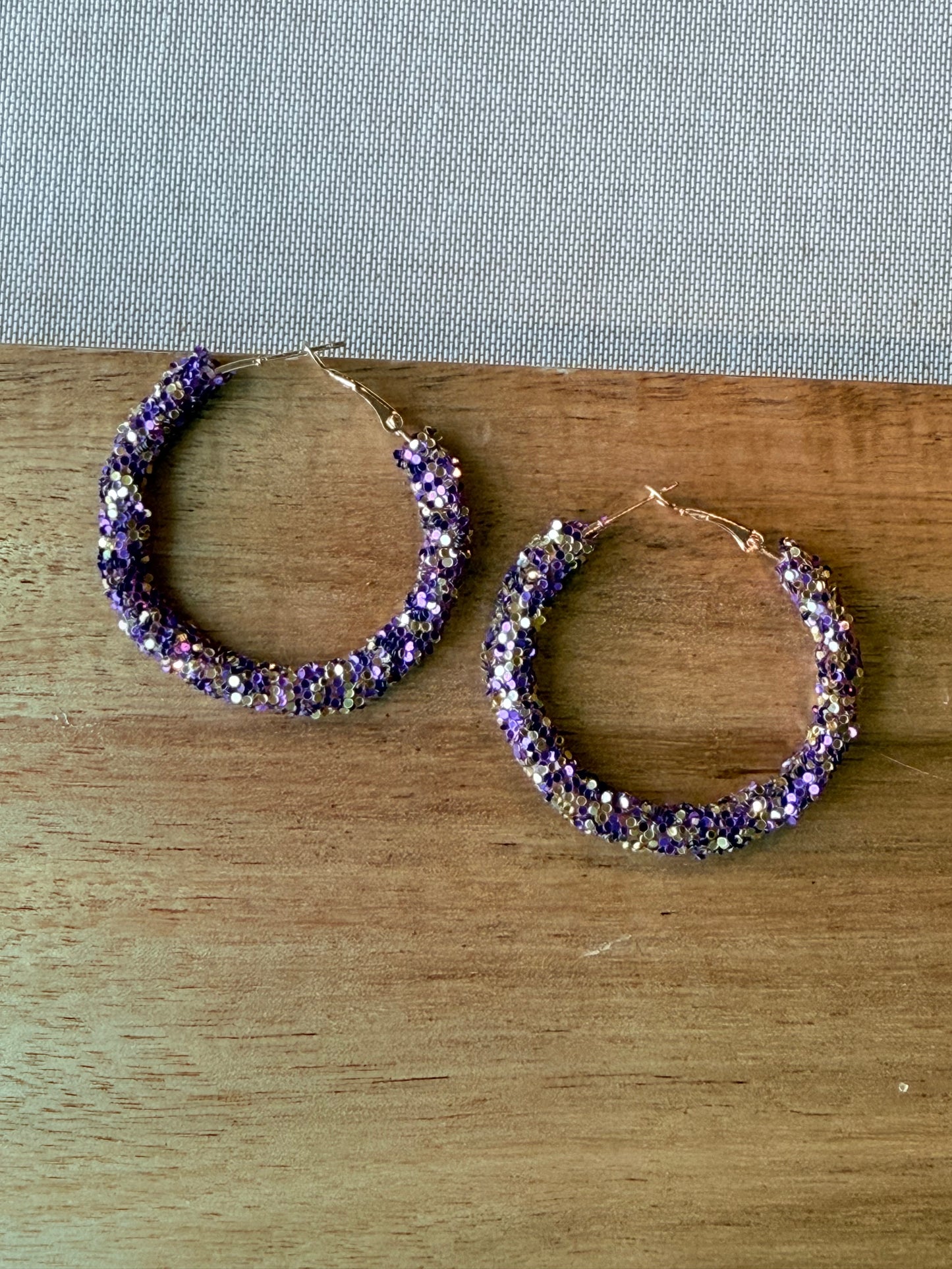 Purple & Gold Sequin Hoop Earrings