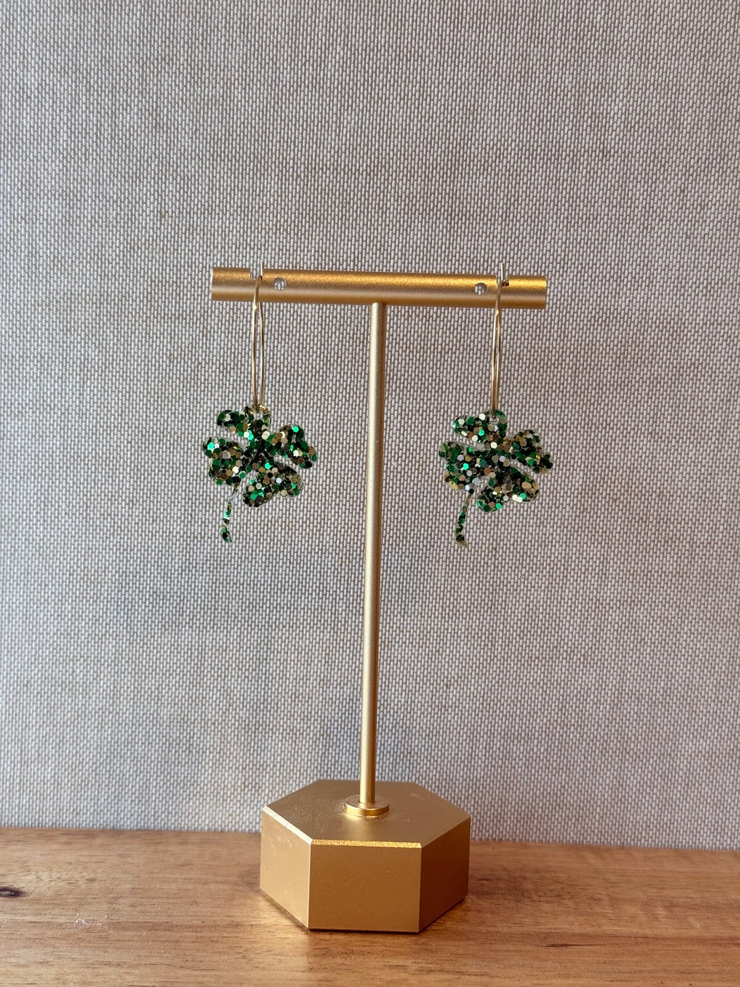 Glitter Clover Dangle Earrings