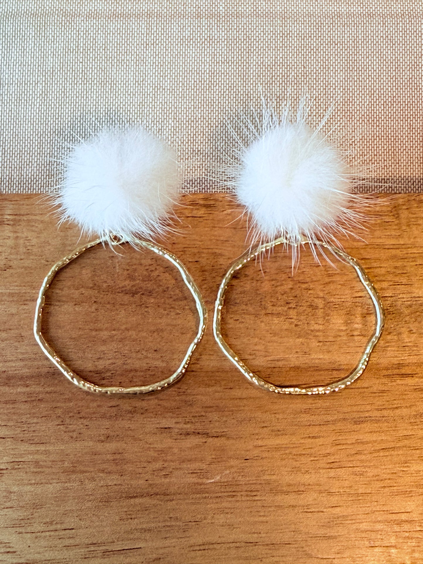 Faux Fur Pom Pom Hoop Earrings