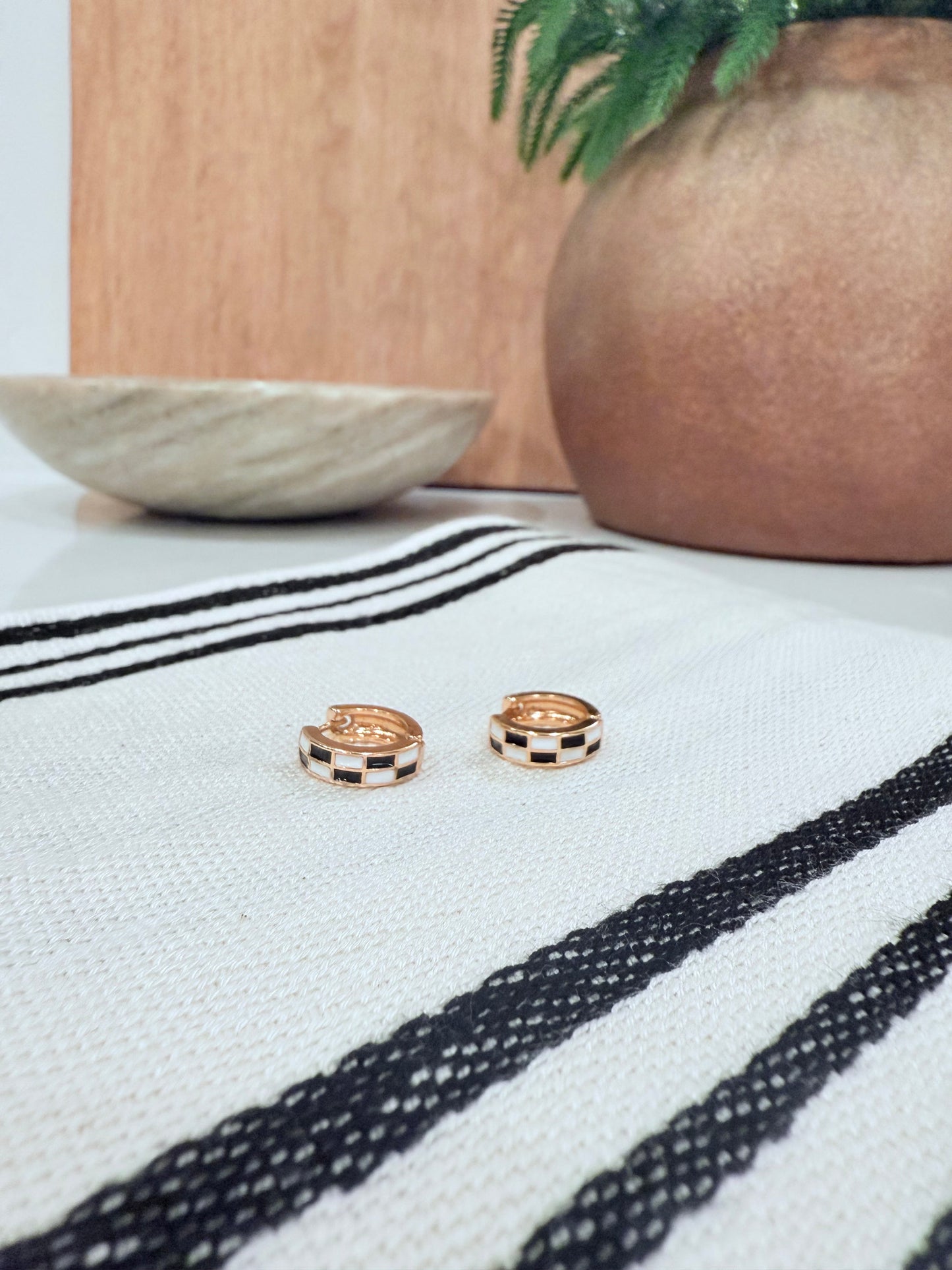 Checkered Huggie Hoops