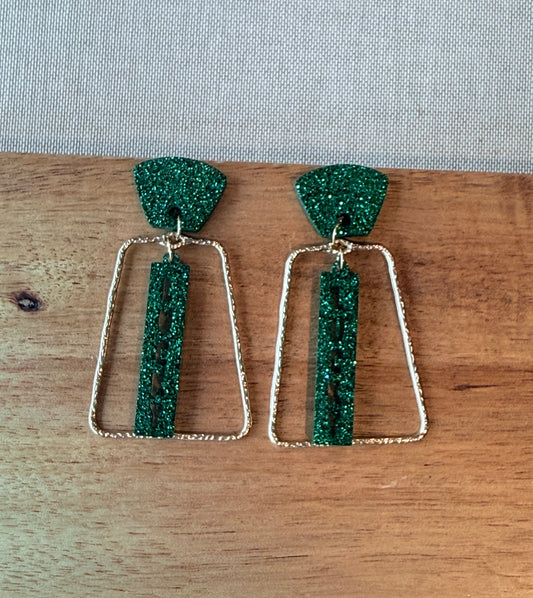 Emerald Glitter Lucky Dangle Earrings