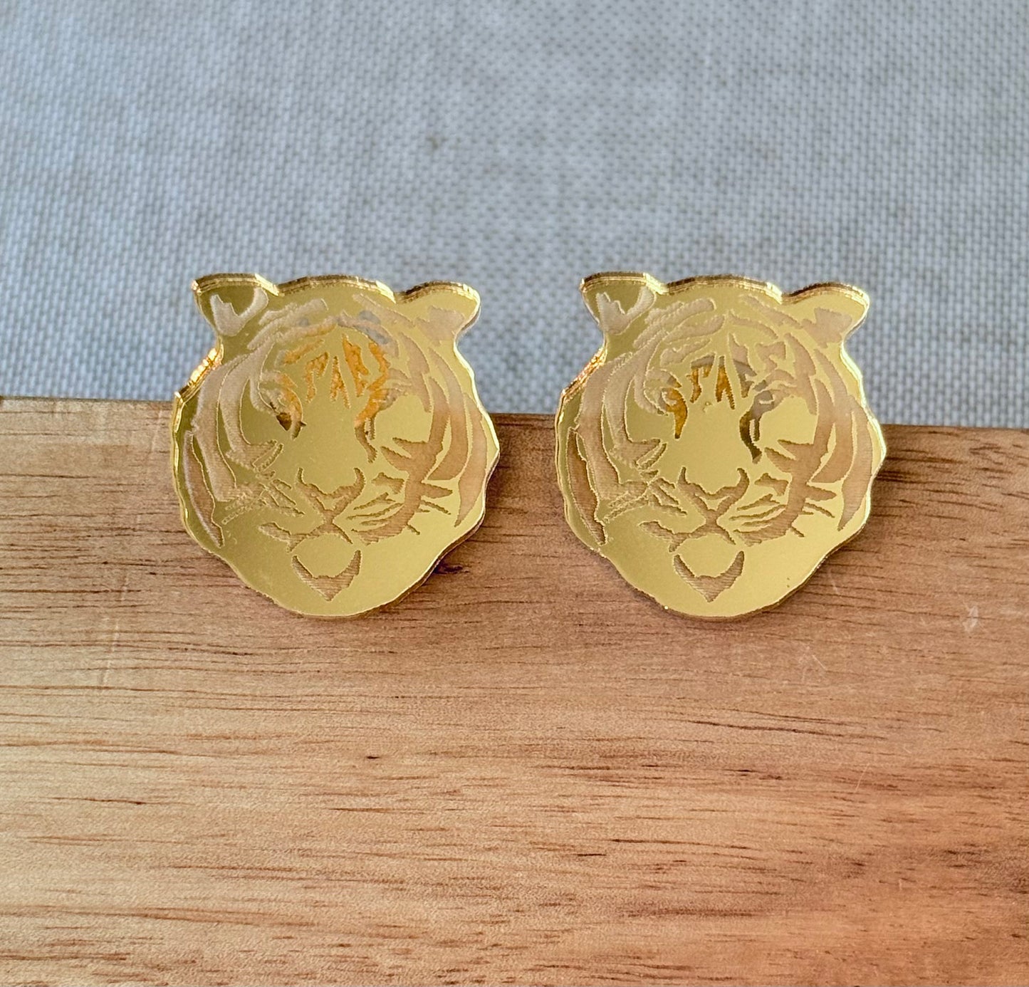 Medium Golden Mirrored Acrylic Tiger Stud