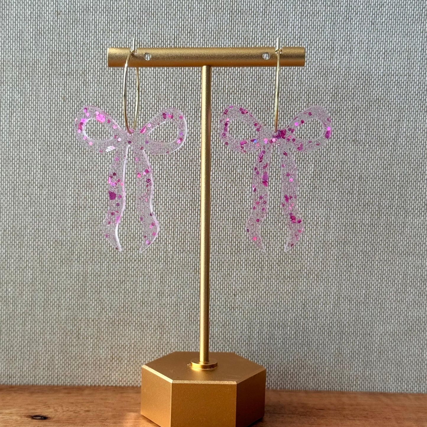 Glitter Bow Drop Earrings
