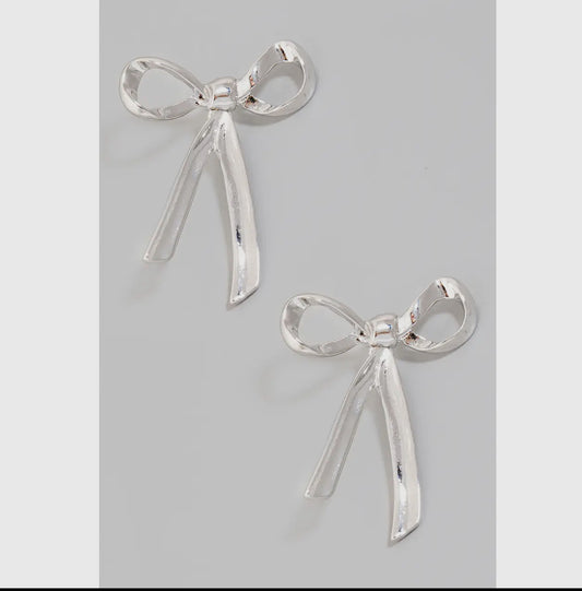 Metallic Bow Tie Ribbon Post Earrings