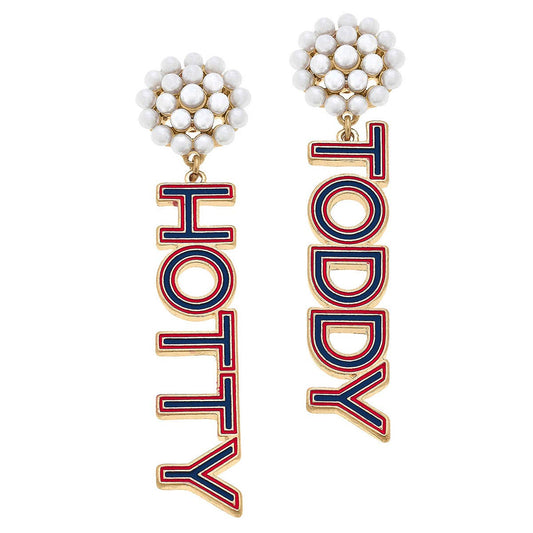 Ole Miss Rebels Pearl Cluster Outline Enamel Drop Earrings