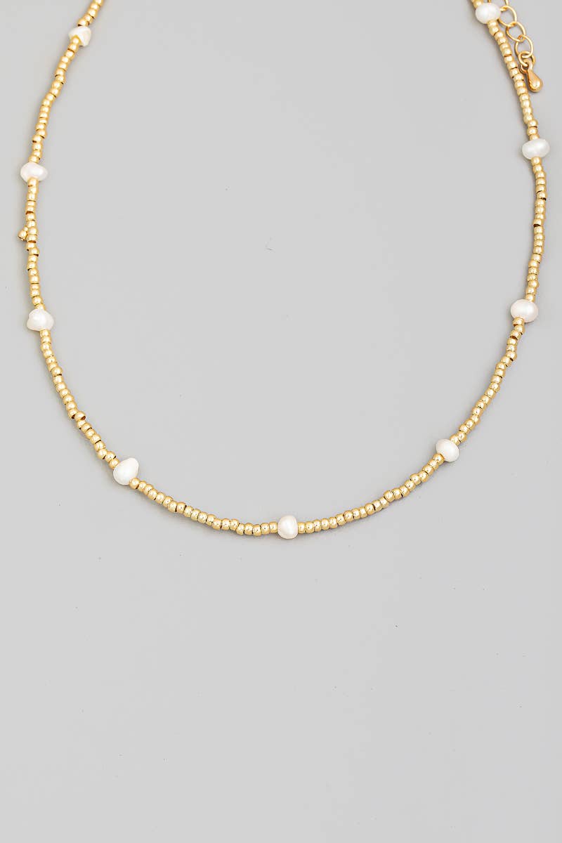 Beaded Pearl Station Necklace