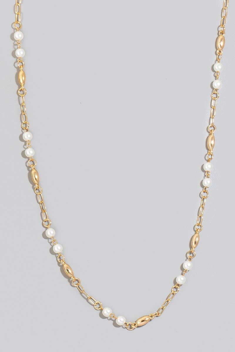 Pearl And Metallic Station Chain Necklace