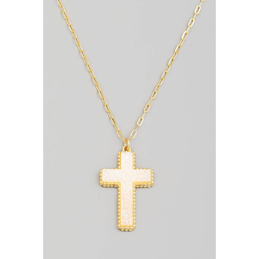 Druzy Stone Cross Pendant Necklace