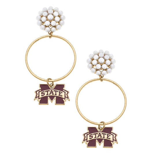 Mississippi State Bulldogs Pearl Cluster Enamel Hoop Earring