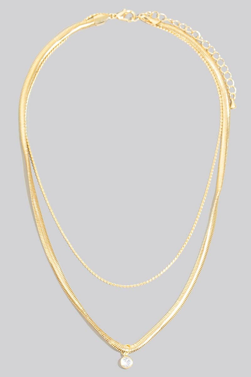 Round Cz Pendant Layered Chains Necklace